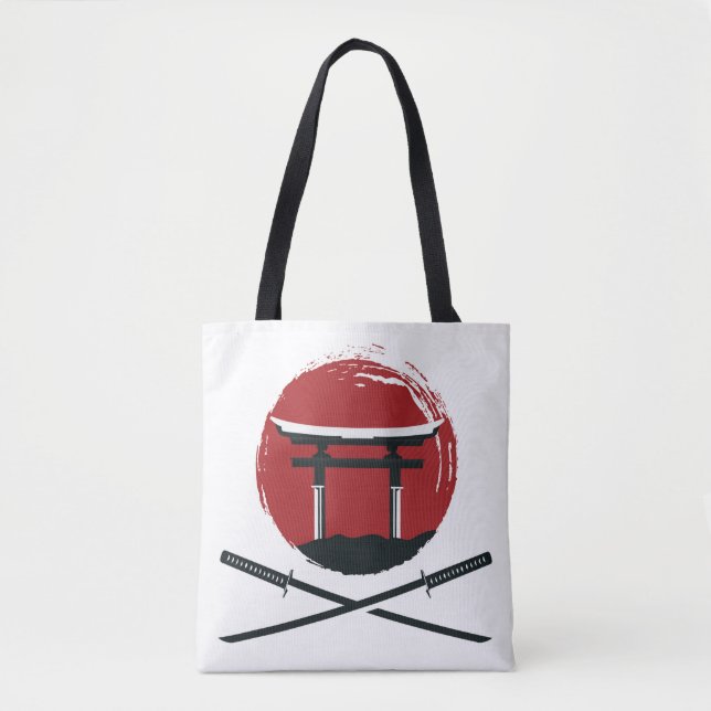 Samurai Schwertsymbol mit Torii Gate Cartoon Vinta (Vorderseite)