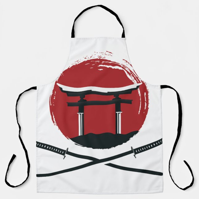 Samurai Schwertsymbol mit Torii Gate Cartoon Vinta Schürze (Vorderseite)