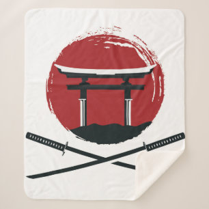 Samurai Schwertsymbol mit Torii Gate Cartoon Vinta Sherpadecke