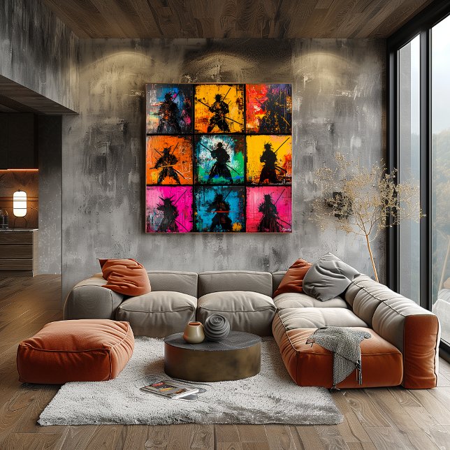Samurai Silhouette Art Grid Bold Graffiti Style Poster (Von Creator hochgeladen)