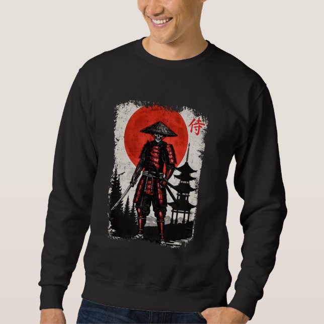 Samurai Skeleton Japanisch Vintag Graphic Ukiyo e Sweatshirt (Vorderseite)
