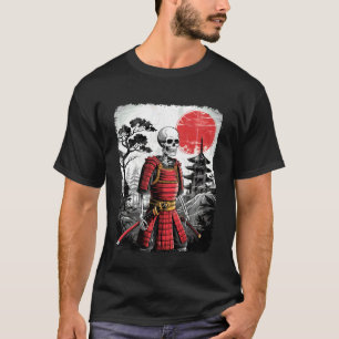 Samurai-Skelett Halloween Vintage Japanische Tinte T-Shirt