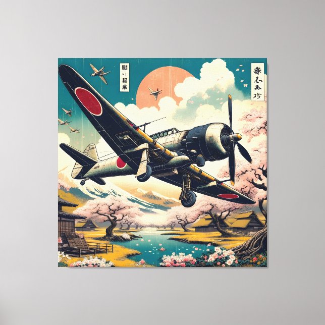 Samurai Skies: Ukiyo-e Japans Null-Luftfahrzeug Leinwanddruck (Vorderseite)