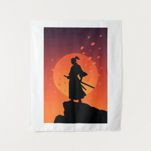 Samurai-Sonnenuntergang-Teppich – Kühne Minimalist Wandteppich