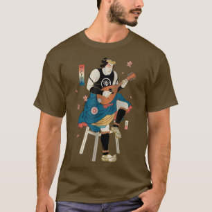 Samurai spielen Mandolinenmusik Ukiyoe japanischer T-Shirt
