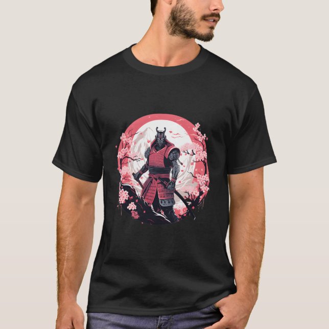 Samurai Stylized Illustration Armor Cherry Blossom T-Shirt (Vorderseite)