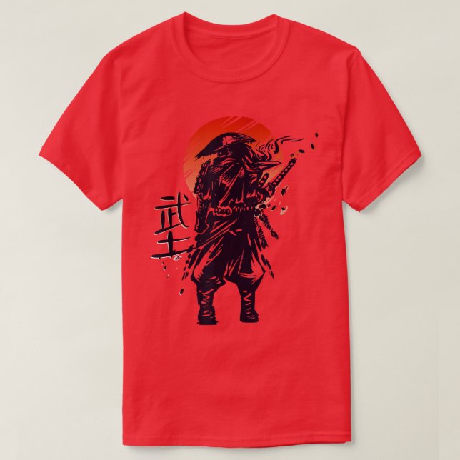 Samurai Sunset Japanese Warrior Anime Sword Katana T-Shirt (Design vorne)