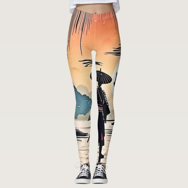 Samurai Sunset: Reflektive Reise Leggings (Vorderseite)
