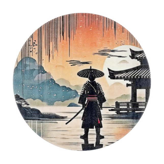 Samurai Sunset: Reflektive Reise Schneidebrett (Vorderseite)