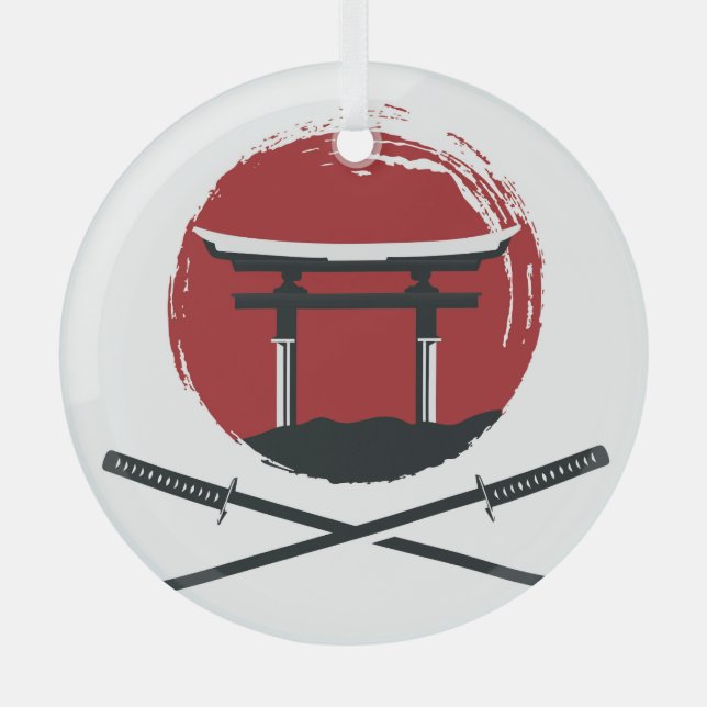 Samurai Sword: Torii Gate Cartoon Ornament Aus Glas (Vorderseite)
