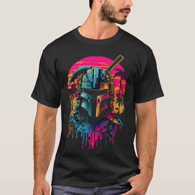 Samurai Synthwave Retrowave 80er Graphic T-Shirt (Vorderseite)