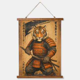 Samurai Tiger - Sumi-e Ink Warrior Art Wandteppich Mit Holzrahmen
