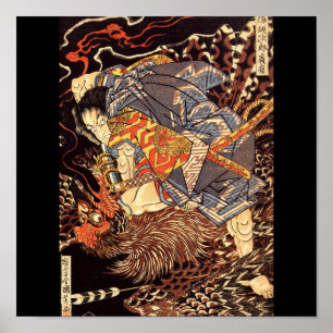 Samurai tötet Tengu/Vogelmalerei, c. 1800 Poster