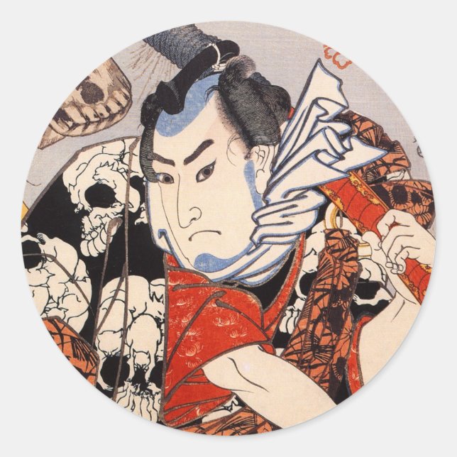 Samurai Tragen eines Schädelmusters Runder Aufkleber (Vorderseite)