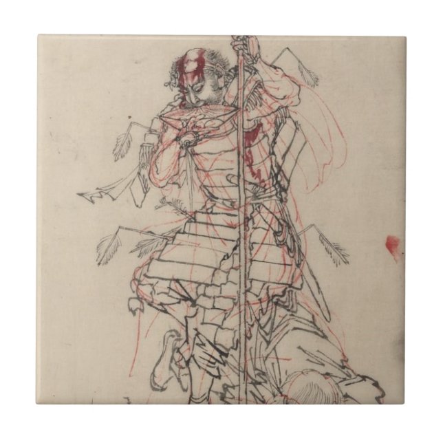 Samurai-trinkender Grund circa 1800s Fliese (Vorderseite)