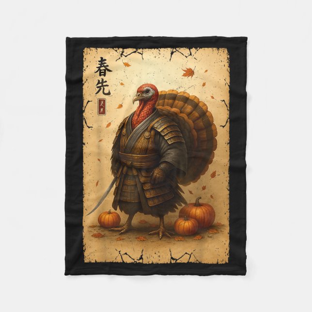 Samurai Turkey Thanksgiving Japanese Warrior Anime Fleecedecke (Vorderseite)