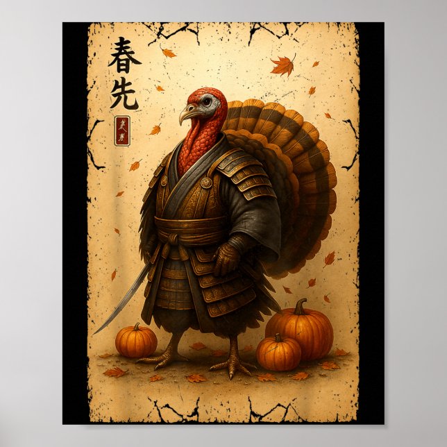 Samurai Turkey Thanksgiving Japanese Warrior Anime Poster (Vorne)