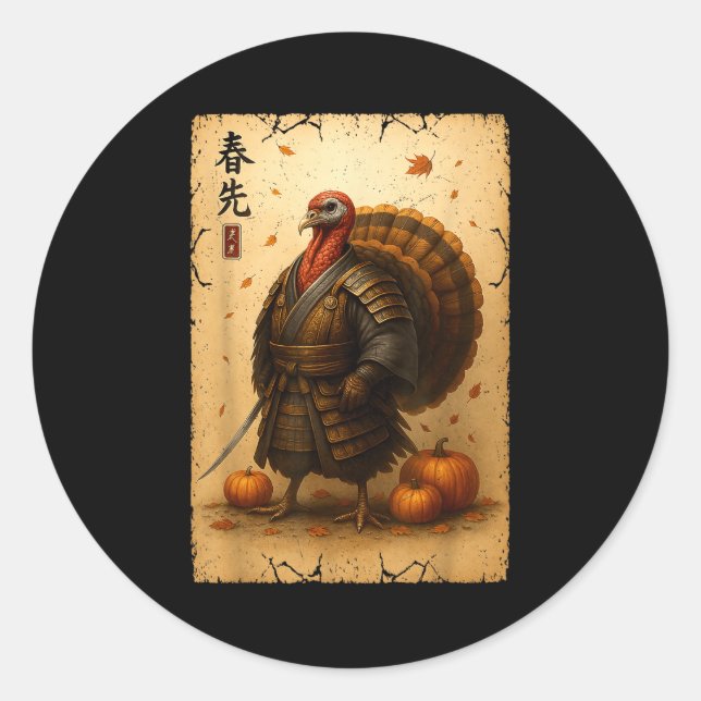 Samurai Turkey Thanksgiving Japanese Warrior Anime Runder Aufkleber (Vorderseite)