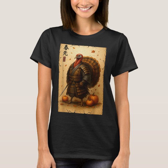 Samurai Turkey Thanksgiving Japanese Warrior Anime T-Shirt (Vorderseite)