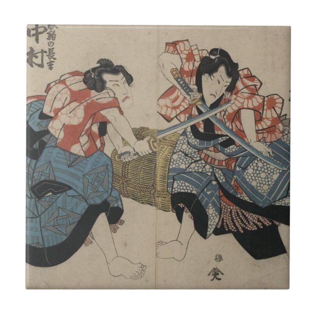 Samurai-Überfahrt-Schwerter circa 1825 Fliese (Vorderseite)
