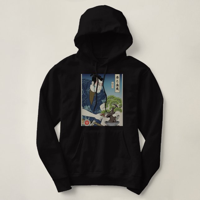 Samurai und Bonsai Tree Ukiyoe Japanischer Krieger Hoodie (Design vorne)