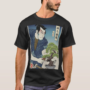 Samurai und Bonsai Tree Ukiyoe Japanischer Krieger T-Shirt