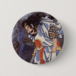 Samurai-und Wasser-Drache-Vintager Japaner-Druck Button