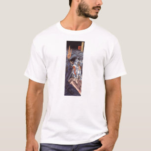 Samurai-und Wasser-Drache-Vintager Japaner-Druck T-Shirt