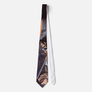 Samurai und Wasserdrache Vintage-Japanischer Druck Krawatte
