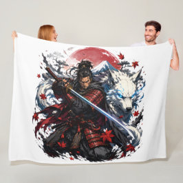 Samurai und White Wolf Tasse | Japanischer Krieger Fleecedecke