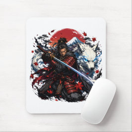 Samurai und White Wolf Tasse | Japanischer Krieger Mousepad