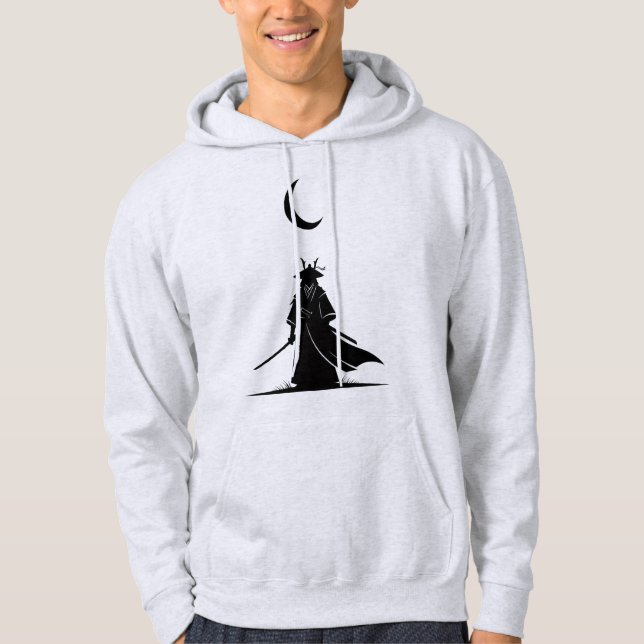 Samurai Under the Crescent Moon – Minimalist Japan Hoodie (Vorderseite)