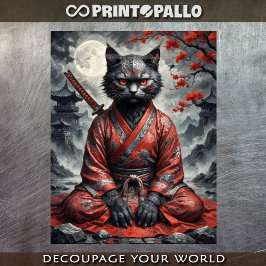 Samurai vampire cat with katana in meditation seidenpapier