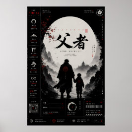Samurai-Vater-Sohn-Japanisches Poster Druck
