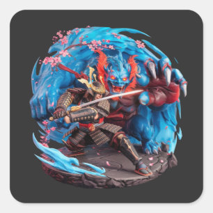 Samurai vs Demon japanische Folklore Culture Oni Quadratischer Aufkleber