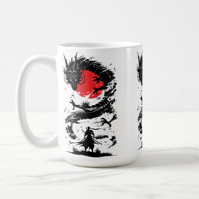 Samurai Warrior and Dragon Battle Kaffeetasse (Links)