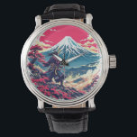 Samurai Warrior at Mount Fuji Japanese Art Armbanduhr<br><div class="desc">A striking Japanese-inspired design featuring a lone samurai warrior standing before Mount Fuji at sunset. This t-shirt blends traditional samurai spirit with beautiful scenic Japanese landscapes. Perfect for fans of samurai, Japan, manga aesthetics, and minimalist ink illustrations. Makes a unique gift for lovers of Japanese culture and art.</div>