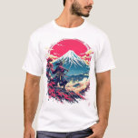 Samurai Warrior at Mount Fuji Japanese Art T-Shirt<br><div class="desc">A striking Japanese-inspired design featuring a lone samurai warrior standing before Mount Fuji at sunset. This t-shirt blends traditional samurai spirit with beautiful scenic Japanese landscapes. Perfect for fans of samurai,  Japan,  manga aesthetics,  and minimalist ink illustrations. Makes a unique gift for lovers of Japanese culture and art.</div>