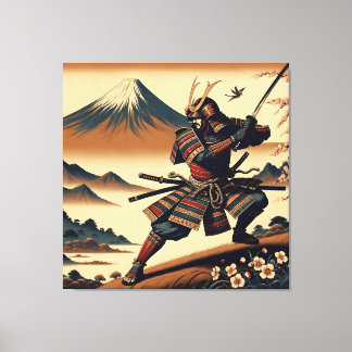 Samurai Warrior auf dem Fuji - Ukiyo-e Art Leinwanddruck