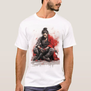 Samurai Warrior Crouching mit Gezeichnet Schwert-T T-Shirt