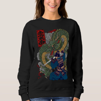Samurai Warrior Facing Fierce Dragon japanische Ku Sweatshirt
