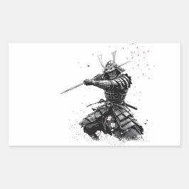 Samurai Warrior in Action Japanese Art Ceramic  Rechteckiger Aufkleber