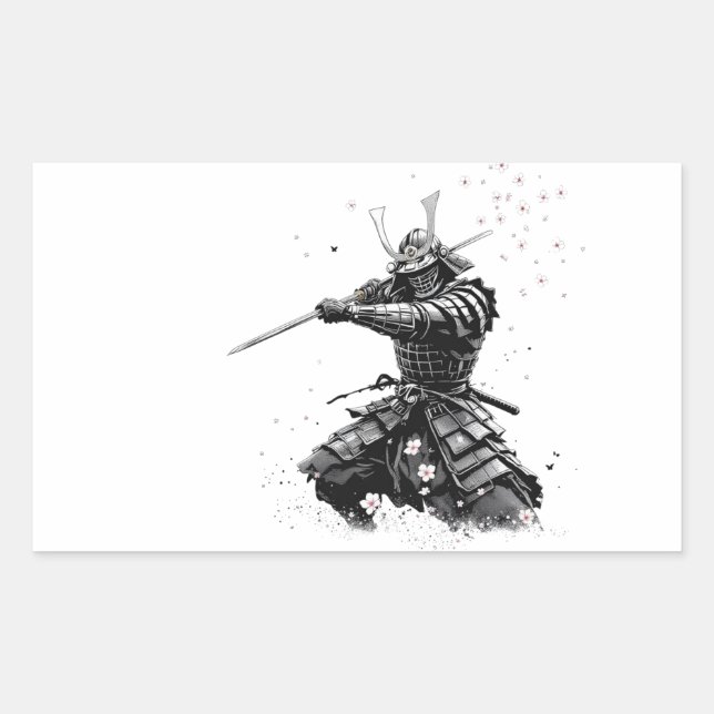 Samurai Warrior in Action Japanese Art Ceramic  Rechteckiger Aufkleber (Vorderseite)