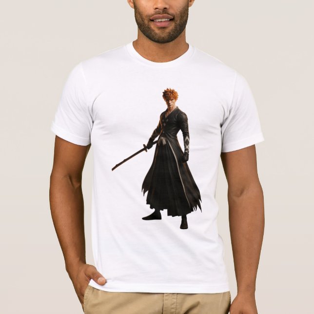 Samurai Warrior in Black Robe mit Schwert T-Shirt (Vorderseite)