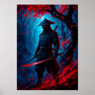 Samurai Warrior mit Glowkatana Fantasy Poster