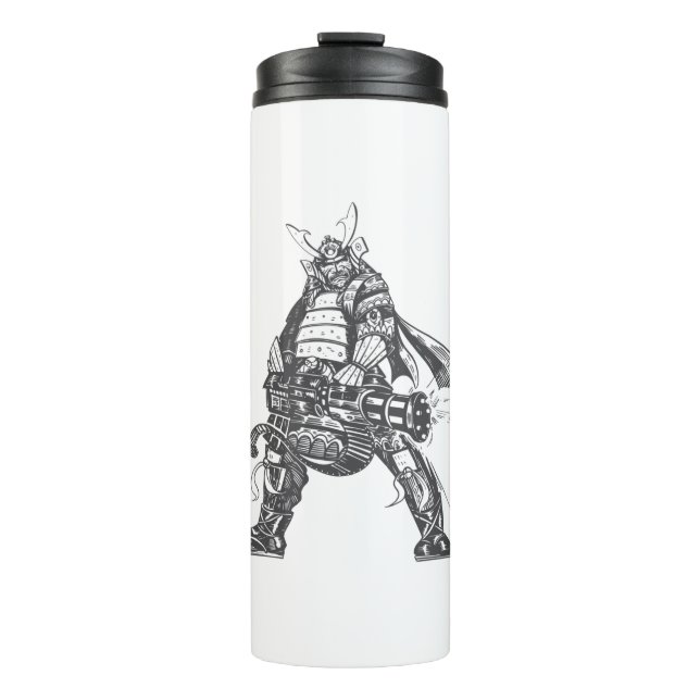 Samurai Warrior mit schnellem Feuerwaffen Thermosbecher (Vorderseite)