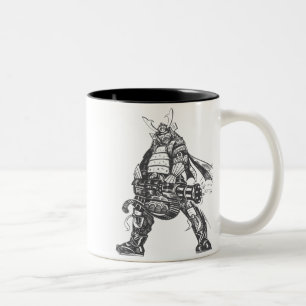 Samurai Warrior mit schnellem Feuerwaffen Zweifarbige Tasse