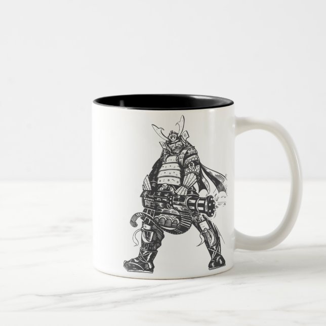 Samurai Warrior mit schnellem Feuerwaffen Zweifarbige Tasse (Rechts)