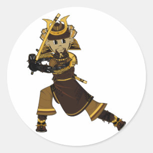 Samurai Warrior mit Schwertaufkleber Runder Aufkleber