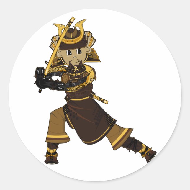 Samurai Warrior mit Schwertaufkleber Runder Aufkleber (Vorderseite)